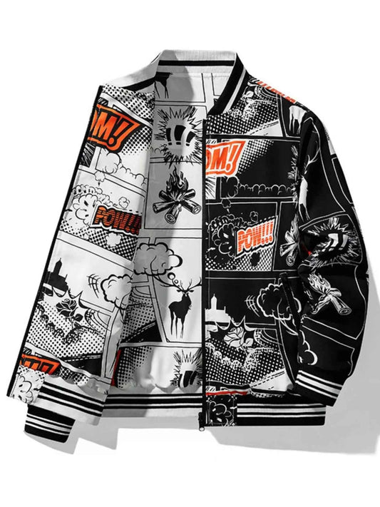 Men's Plus Size Comic Print Zip Up Jacket