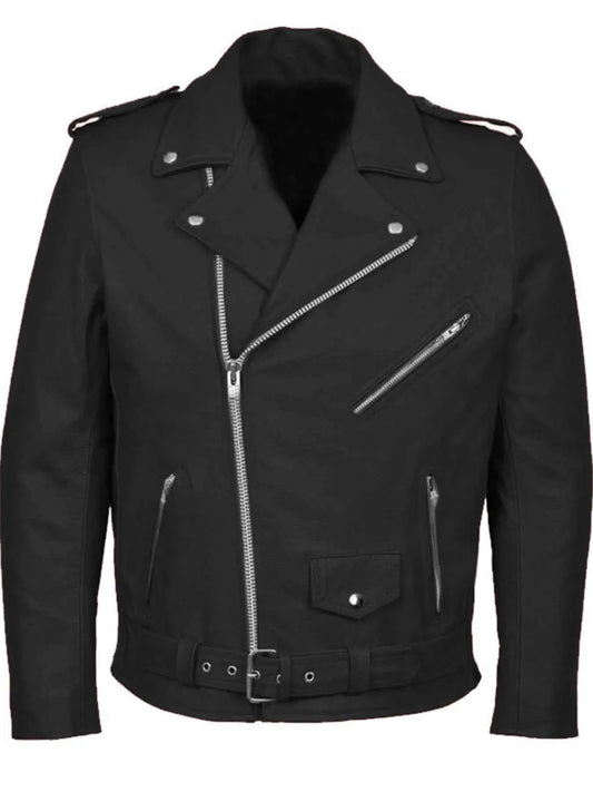 Men's Plus Size Zip Up Leather Motorcycle Jacket